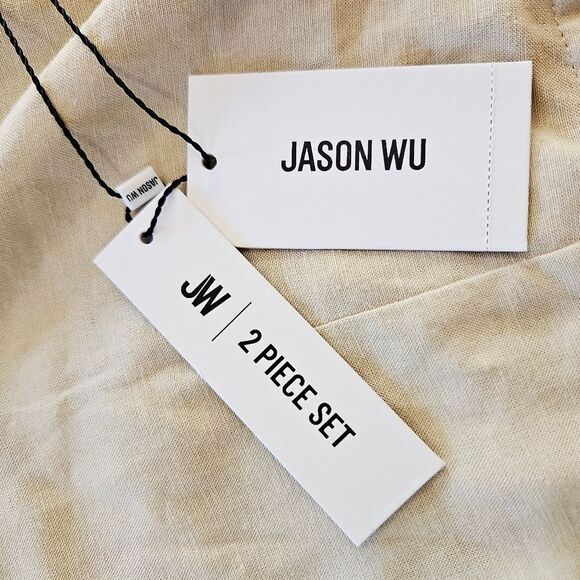 NWT Jason Wu Linen Blend Two Piece Shell Fringe Crop Top Wide Leg Pleated Pant 6 - Picture 7 of 15